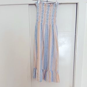 Reformation Smocked Strapless Linen Marbella Stripe Bermuda Dress S